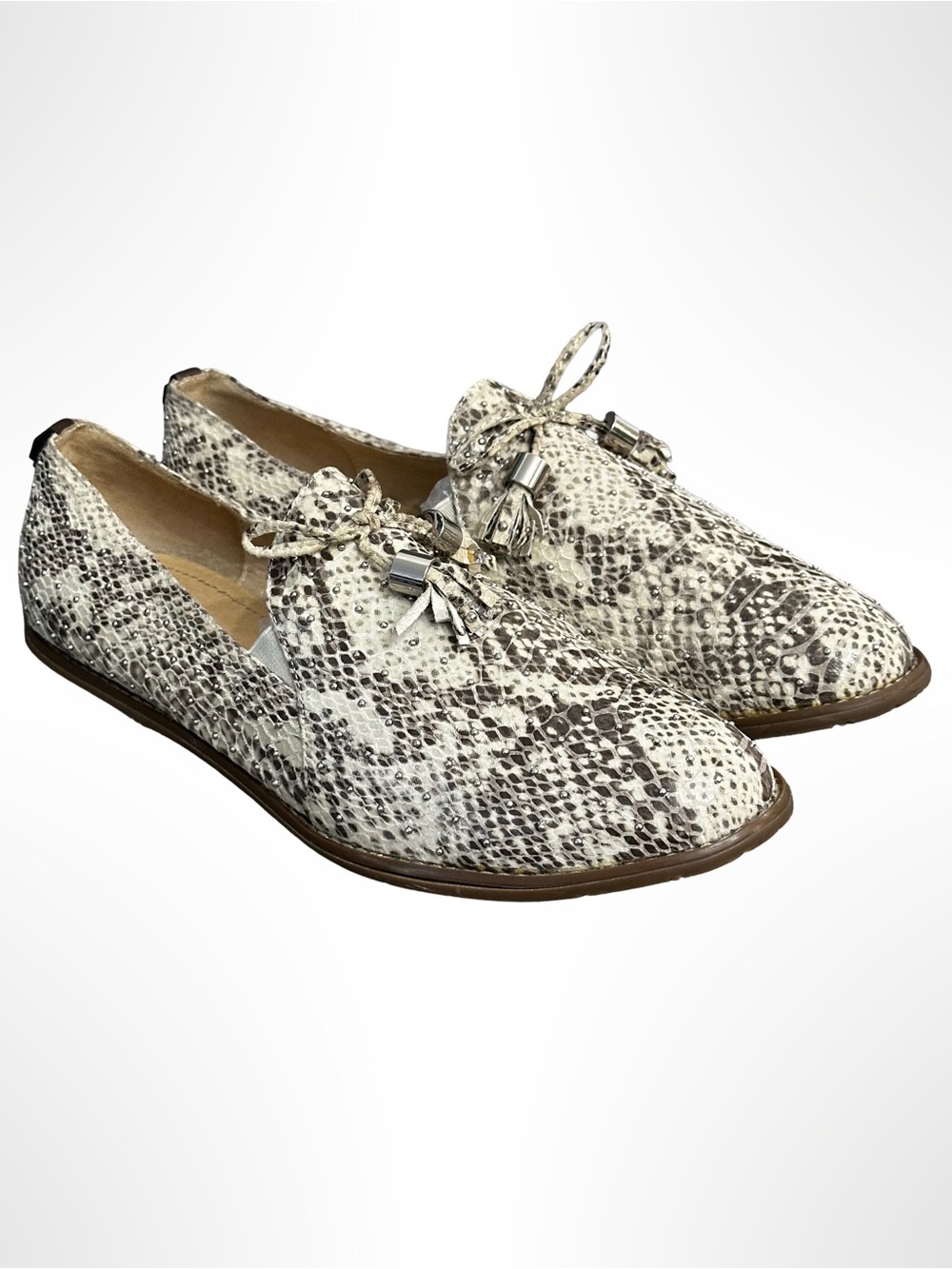 RUDSAK Snakeskin Embossed Studded Tassel Loafers Flats